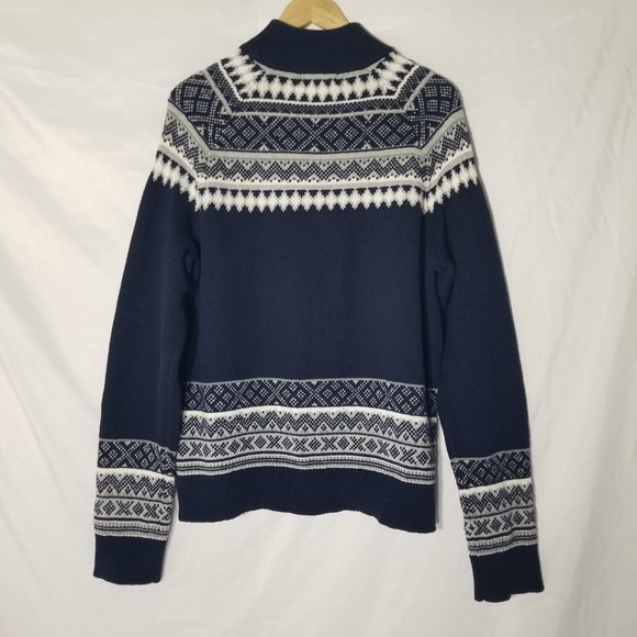 Goodfellow & Co Mens L Full Zip Cardigan Sweater Navy Blue Cream Chevron Argyle - Picture 7 of 12